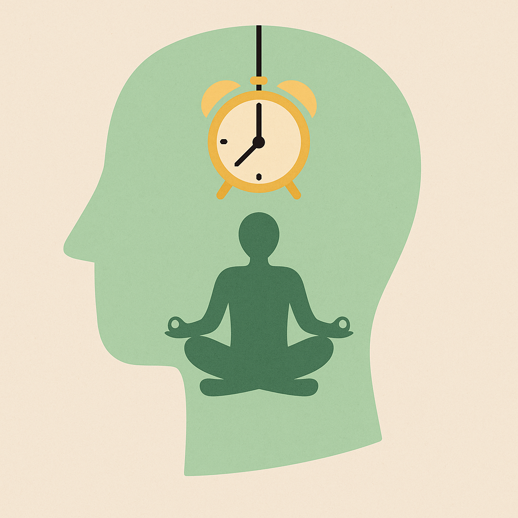 Silhouette assise en méditation sur fond vert pastel, représentant la pratique de la pleine conscience et de la respiration.