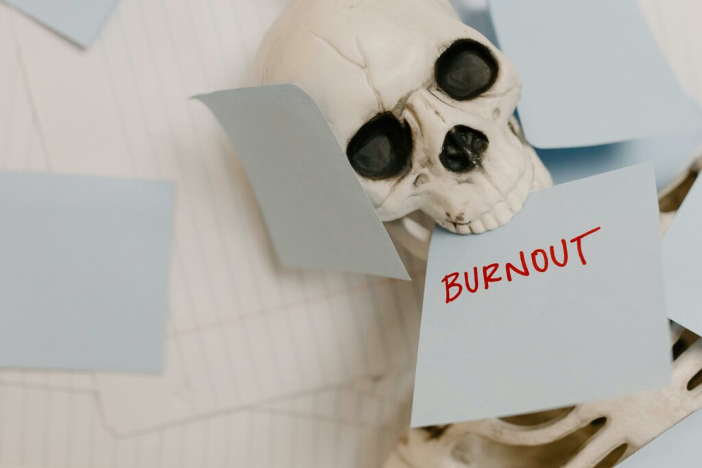 Squelette qui symbolise l'état dans lequel met le burn-out quand il s'installe, on ne vit plus